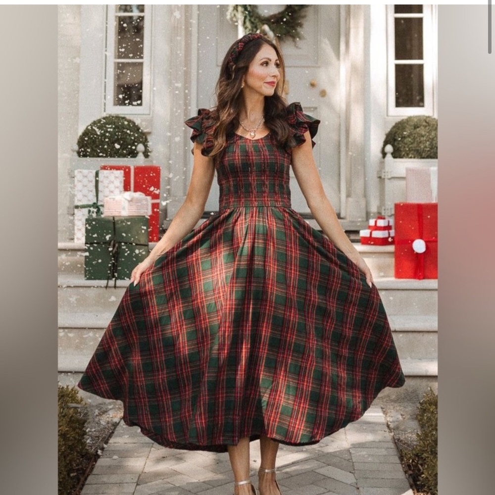 Ivy City Hattie Plaid Christmas Holiday Smocked Dress M